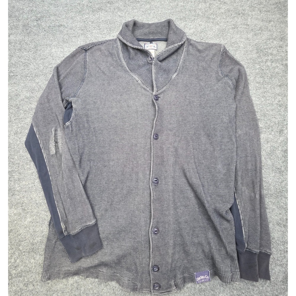 Diesel Waffle Knit Shawl Cardigan Men's XL Blue Distressed Button Sweater *Marks